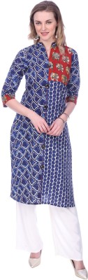 Jevi Prints Women Printed Straight Kurta(Red, Blue)