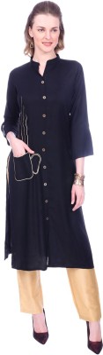 Jevi Prints Women Solid Straight Kurta(Black)