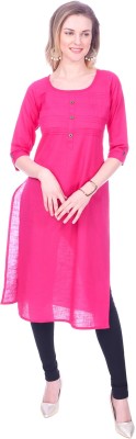 Jevi Prints Women Solid Straight Kurta(Pink)