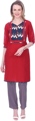 Jevi Prints Women Solid Straight Kurta(Red)
