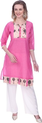 Jevi Prints Women Printed Straight Kurta(Pink, Black, Beige)