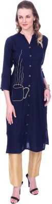 Jevi Prints Women Self Design Straight Kurta(Blue)