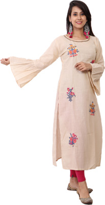 MISKI Women Embroidered Straight Kurta(Beige)
