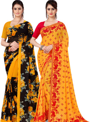 ANAND Printed Daily Wear Georgette Saree(Pack of 2, Multicolor)