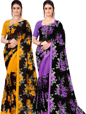 kashvi sarees Printed Daily Wear Georgette Saree(Pack of 2, Multicolor)