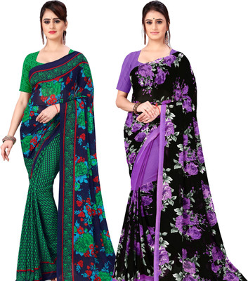 ANAND Printed, Floral Print Daily Wear Georgette Saree(Pack of 2, Multicolor)