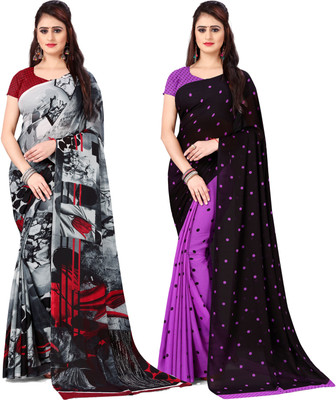 ANAND Printed, Graphic Print, Polka Print Bollywood Georgette Saree(Pack of 2, Multicolor)