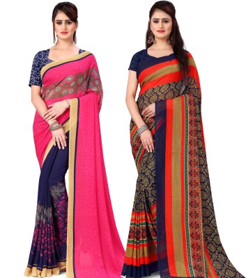 Anand Printed Daily Wear Georgette Saree(Pack of 2, Multicolor)