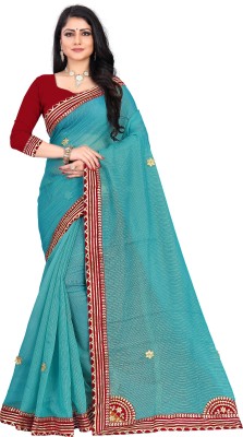 MINE CHOICE Self Design, Solid/Plain Kota Doria Cotton Blend Saree(Light Blue)