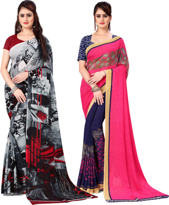 ANAND Printed Daily Wear Georgette Saree(Pack of 2, Multicolor)
