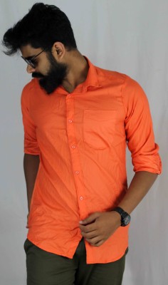 Indi Hemp Men Solid Formal Orange Shirt