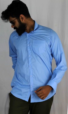 Indi Hemp Men Solid Casual Light Blue Shirt