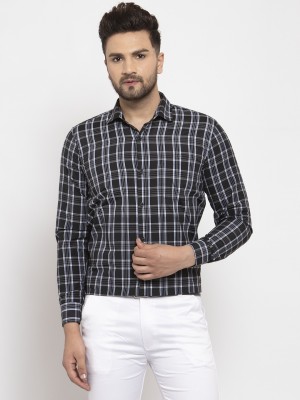 JAINISH Men Checkered Formal Black Shirt