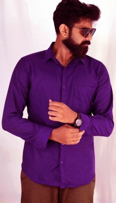 Indi Hemp Men Solid Formal Purple Shirt
