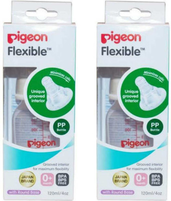 Pigeon Flexible Feeding Bottle - 120 ml. COMBO PACK OF 2 - 120 ml(White)