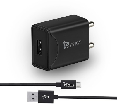 Syska WC2.1A-BK Fast Charger 2.1 A Mobile Charger with Detachable Cable (Black, Cable Included)