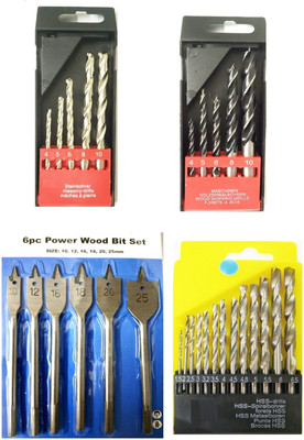Inditrust High Quality 13pc hss 5pc masonry 5pc wood and 6pc Flit wood drill bit set (Pack of 4 set)