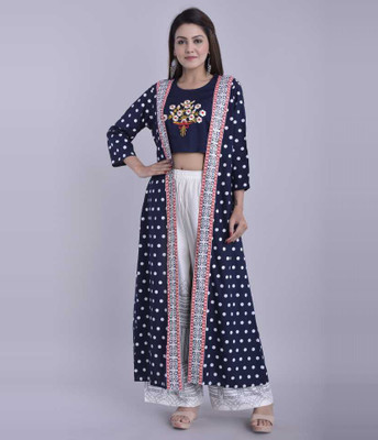 Dhibha Women Ethnic Top Palazzo Ethnic Jacket Set