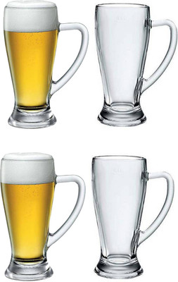 AFAST (Pack of 4) Funky Design Large Beer Mug With Handel, Transparent- B33 Glass Set Beer Mug(400 ml, Glass, Clear)