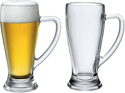 AFAST (Pack of 2) Funky Design Large Beer Mug With Handel, Transparent- B32 Glass Set Beer Mug(400 ml, Glass, Clear)