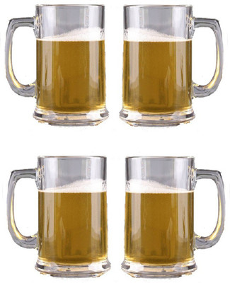 AFAST (Pack of 4) Funky Design Large Beer Mug With Handel, Transparent- B3 Glass Set Beer Mug(400 ml, Glass, Clear)