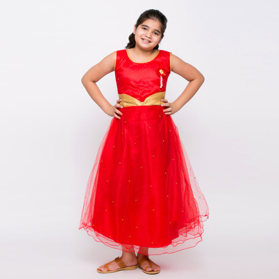 TINY TOON Maxi/Full Length Party Dress(Red, Sleeveless)