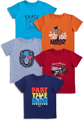 x2o Boys & Girls Graphic Print Cotton Blend T Shirt(Multicolor, Pack of 5)