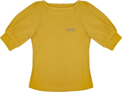 HUNNY BUNNY Girls Casual Polyester Blend Top(Yellow, Pack of 1)