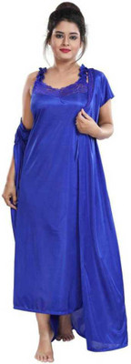 Delight Women Nighty with Robe(Blue)