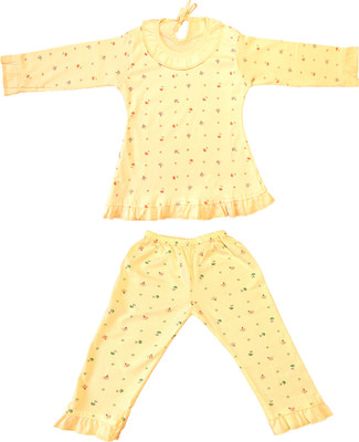RG Collection Baby Girls Printed Orange Top & Pyjama Set