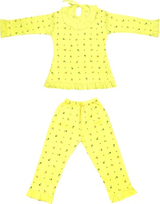 RG Collection Baby Girls Printed Yellow Night Suit Set