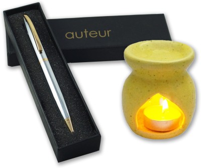 auteur Stylish and Classy Crome Finish Ball Pen With Golden Parts With Fragrance Oil Burner Pen Gift Set(Pack of 2, Blue)