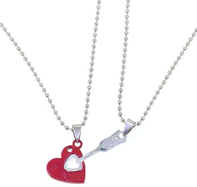 Devora Love You with hearth & Cupid's Arrow valentine special Couple Pendent Locket chain Rhodium Stainless Steel Pendant Set