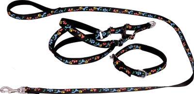 Wildedge BLACK LEASH WITH COLLAR AND HARNES 138 cm Dog Strap Leash(Multicolor)