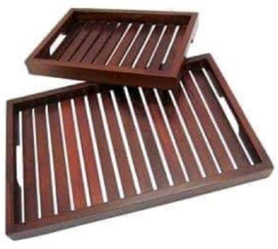 Sai Art Enterprise Wooden Serving Tray (Pack of 2) Tray(2 Tray)