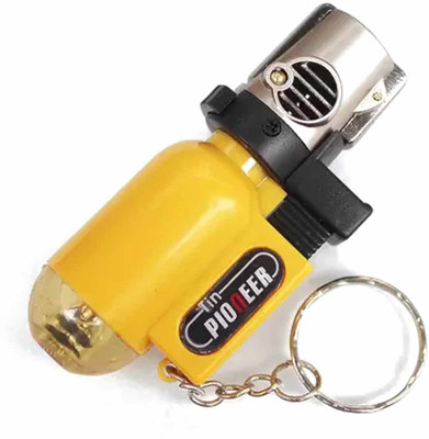 Ala Flame Refillable Cylindrical Shaped Windproof Jet Flame Lighter with Fixed Fire Switch Pocket Lighter Pocket Lighter(Yellow)