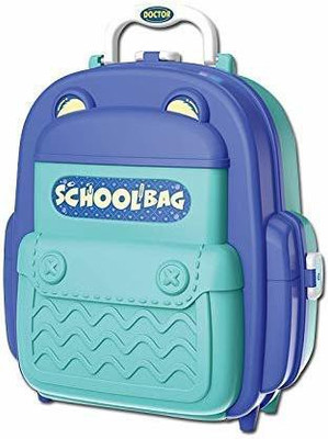 DEZICON ECOM 2 in 1 School Bag Turn into Doctor Play Set Toy for Kids with Light and Accessories Portable Musical Suitcase 34 Pcs for Girls (Doctor Play Set)