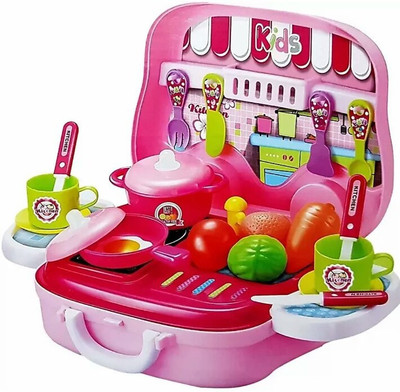 FASHIONREKHA Kitchen Set Toy for Girls with Wheel Carry Case Suitcase