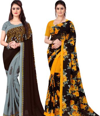 kashvi sarees Printed Daily Wear Georgette Saree(Pack of 2, Multicolor)