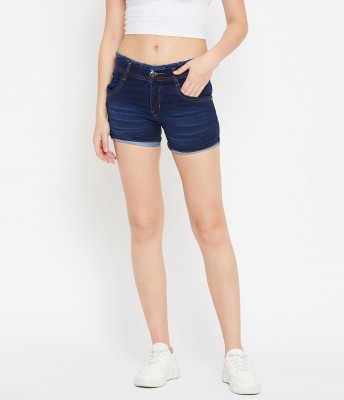 Nifty Solid Women Denim Blue Denim Shorts