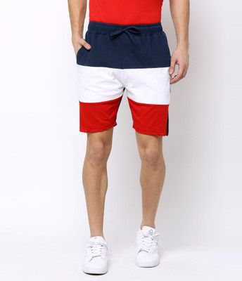 MANIAC Color Block Men Dark Blue, Red, White Basic Shorts