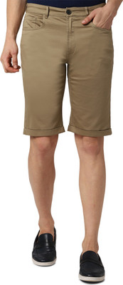 PETER ENGLAND Solid Men Khaki Regular Shorts