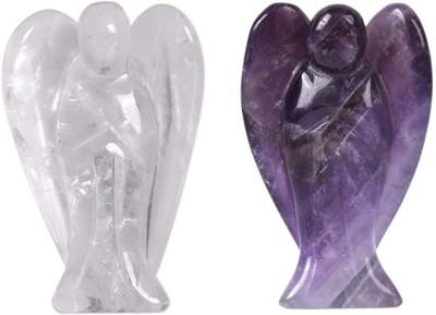 AIR9999 Natural Amethyst and Clear Quartz 50 MM Angel Set for Reiki Healing Decorative Showpiece  -  5 cm(Crystal, Multicolor)