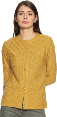 CLAPTON Self Design Round Neck Casual Women Yellow Sweater