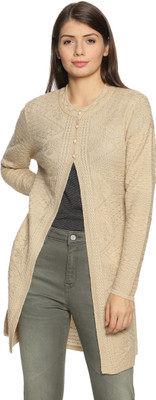 CLAPTON Self Design Round Neck Casual Women Beige Sweater