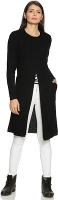 CLAPTON Self Design Round Neck Casual Women Black Sweater
