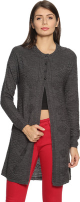 CLAPTON Self Design Round Neck Casual Women Grey Sweater