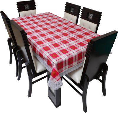 LITHARA Checkered 6 Seater Table Cover(Pink, White, Polyester)