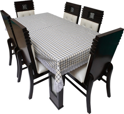 LITHARA Checkered 8 Seater Table Cover(White, Grey, Polyester)