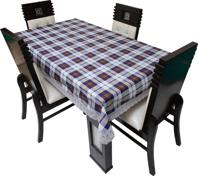 LITHARA Checkered 4 Seater Table Cover(Blue, White, Polyester)